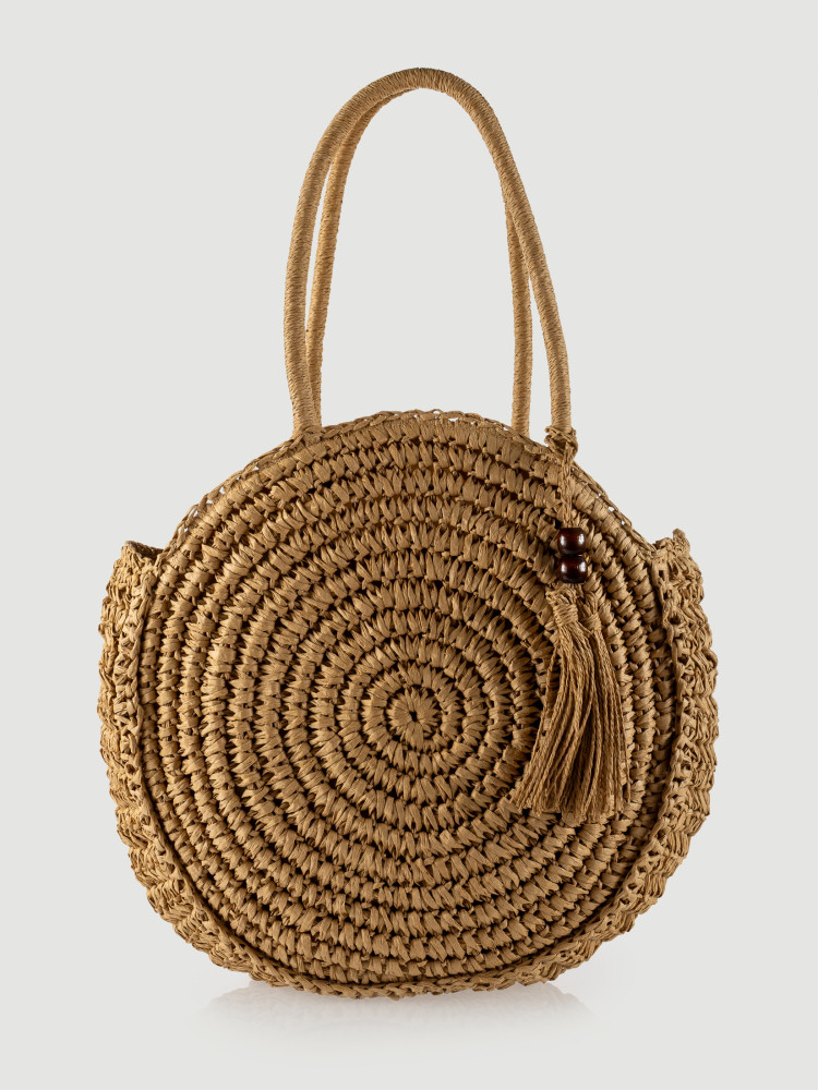 Owalna torebka z rafii w kolorze beżowym 