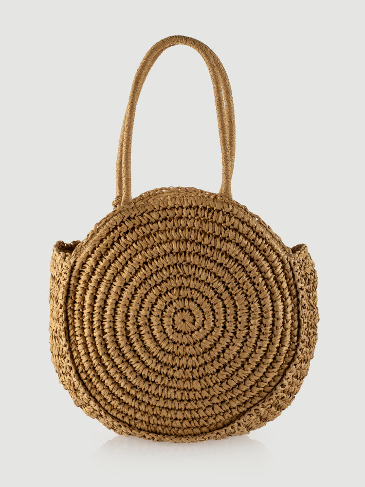 Owalna torebka z rafii w kolorze beżowym 