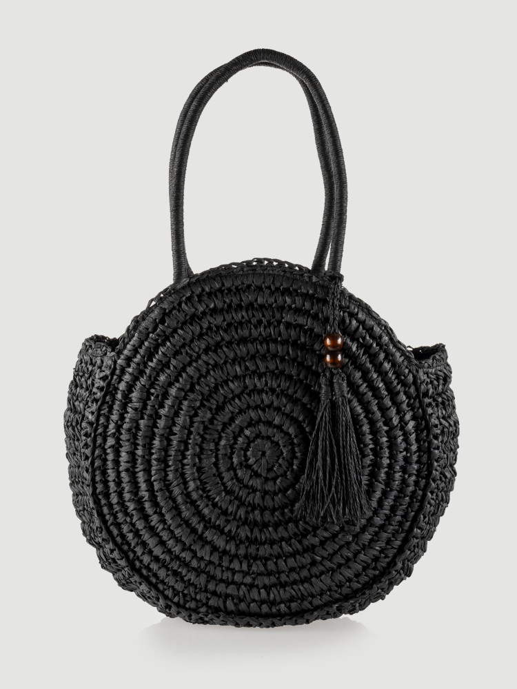 Owalna torebka z rafii w czarnym kolorze 
