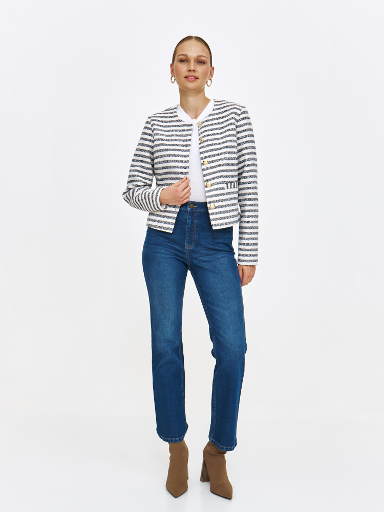 Elegancki żakiet w paski z tkaniny żakardowej 