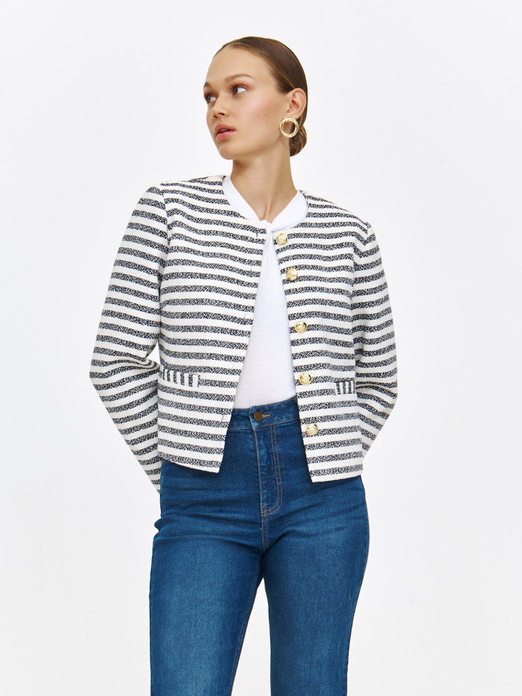 Elegancki żakiet w paski z tkaniny żakardowej 