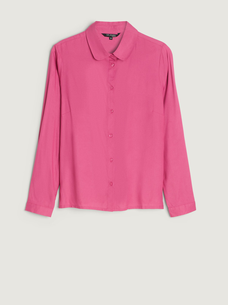 Różowa koszula z zaokrąglonym kołnierzykiem 