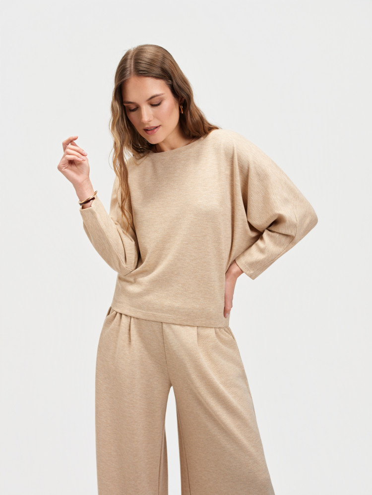 Dzianinowa bluza z rękawem typu nietoperz 