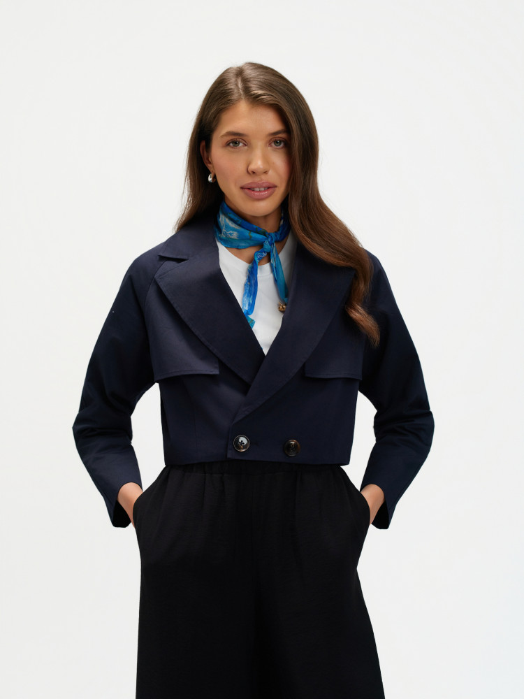 Krótki granatowy trencz 