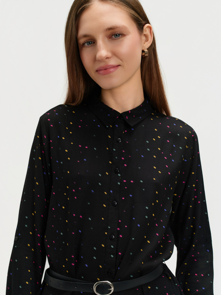 Czarna sukienka w kolorowe groszki 