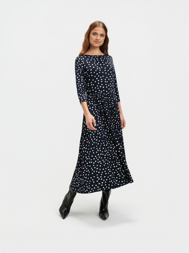 Granatowa sukienka z plisowanym dołem 