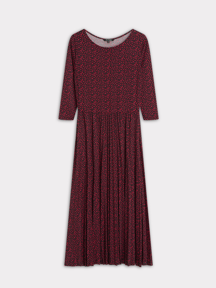 Wzorzysta sukienka z plisowanym dołem 