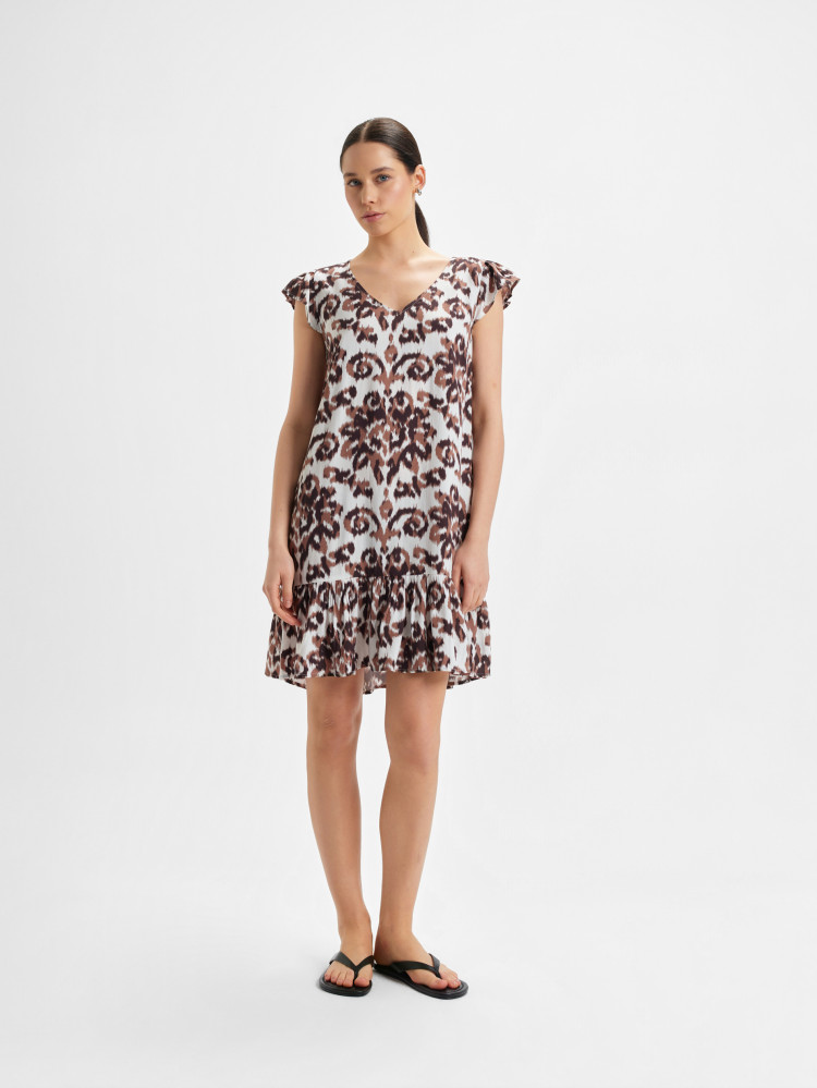 Brązowa sukienka z printem 