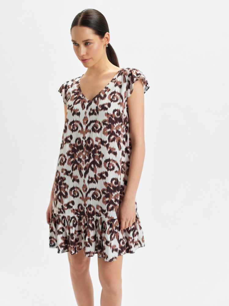 Brązowa sukienka z printem 