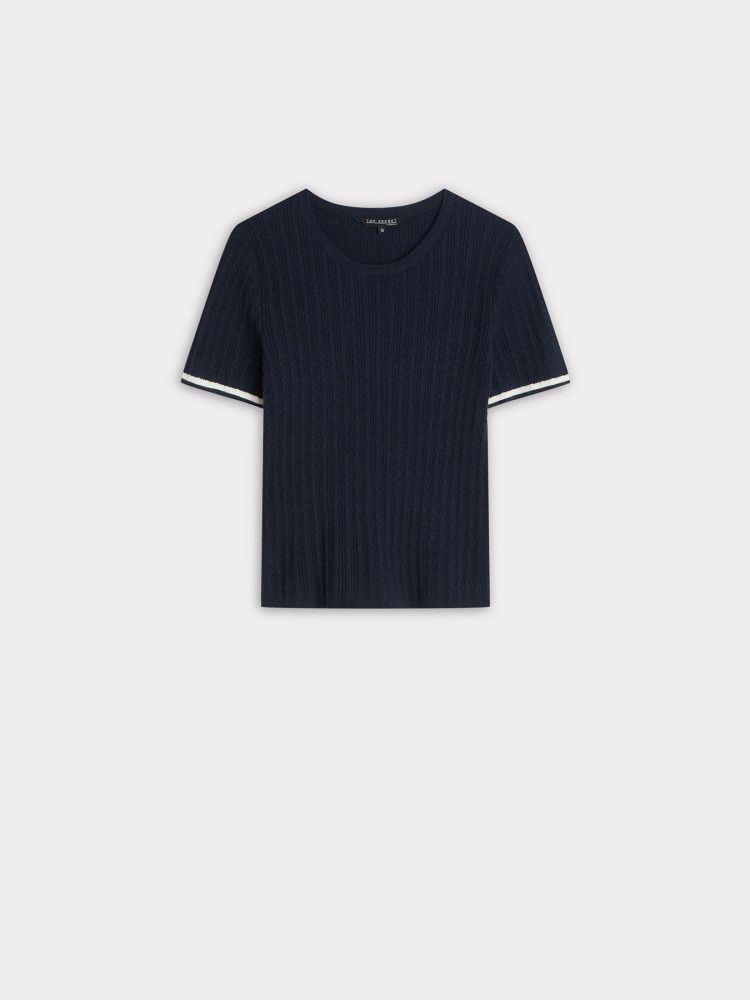 Granatowy sweter ze splotem 