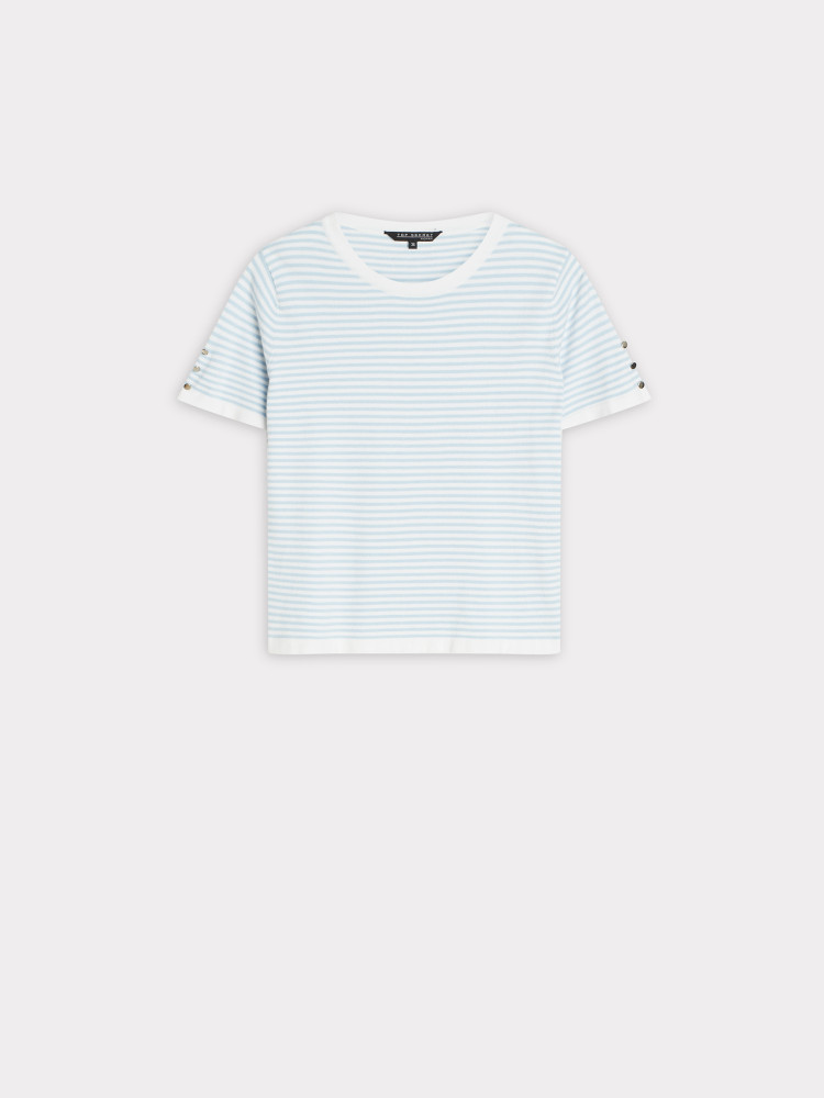 Sweter w błękitne paski z krótkim rękawem 