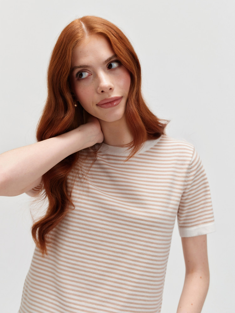 Sweter w paski krótki rękaw 