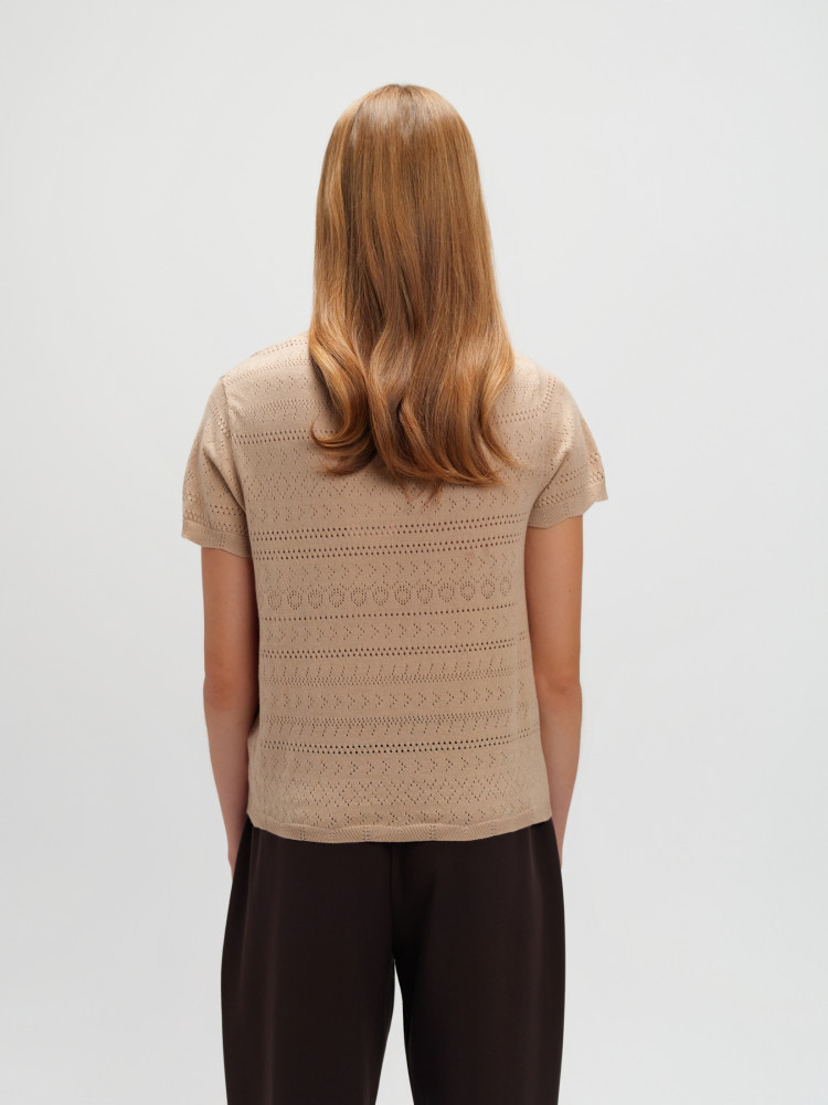 Sweter z ażurowym haftem beż