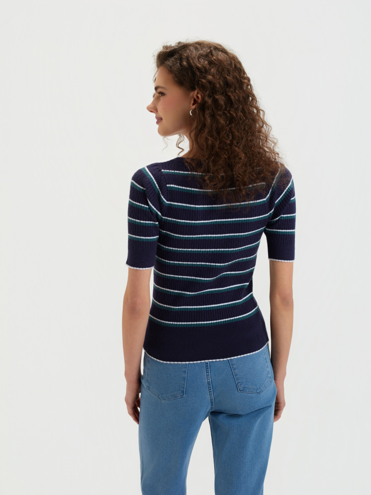 Sweter w paski z krótkim rękawem 