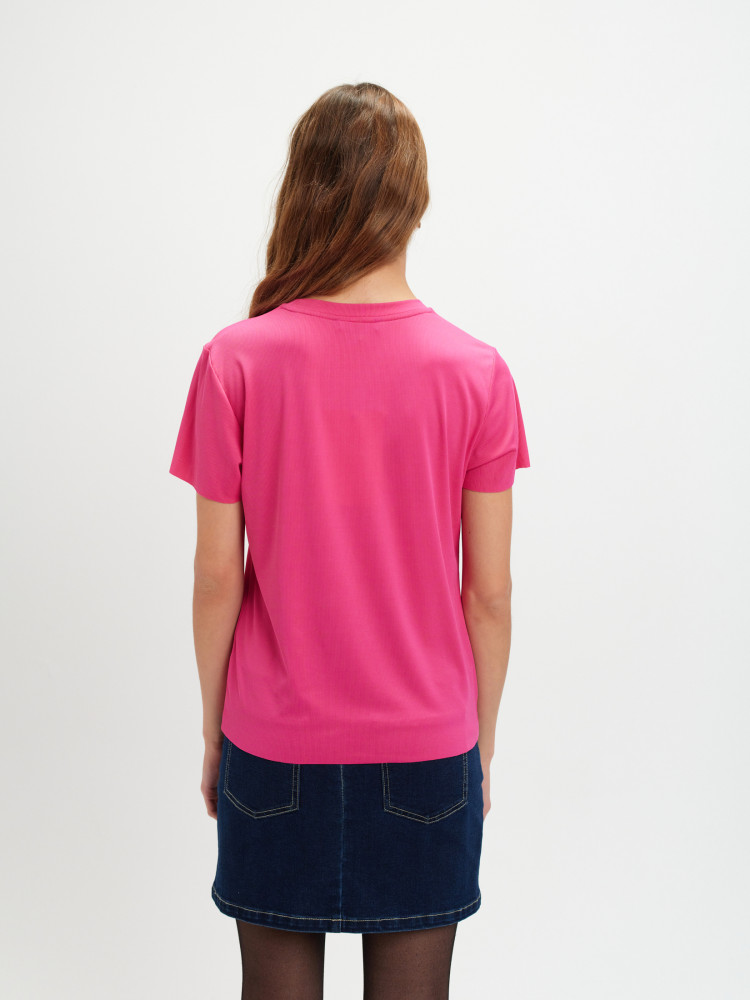 Prążkowany różowy t-shirt