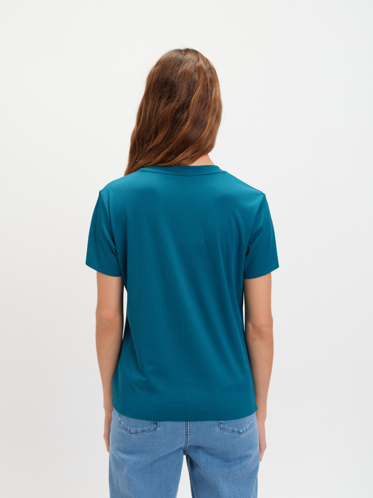 Prążkowany turkusowy t-shirt 