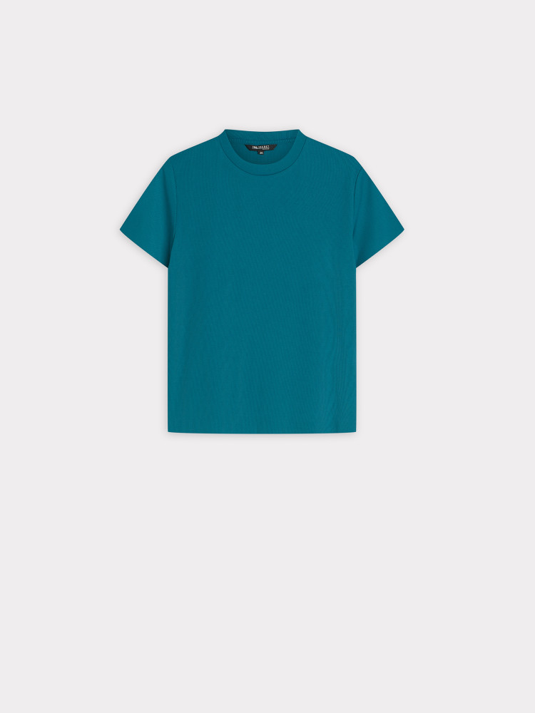 Prążkowany turkusowy t-shirt 