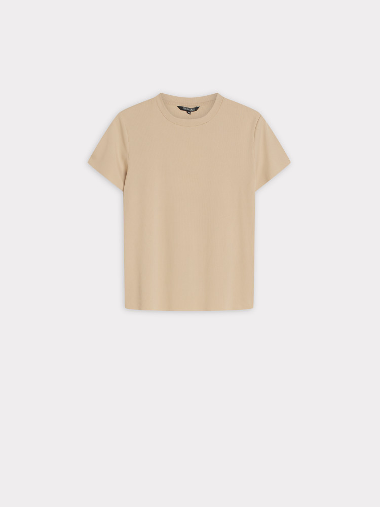 Prążkowany beżowy t-shirt 