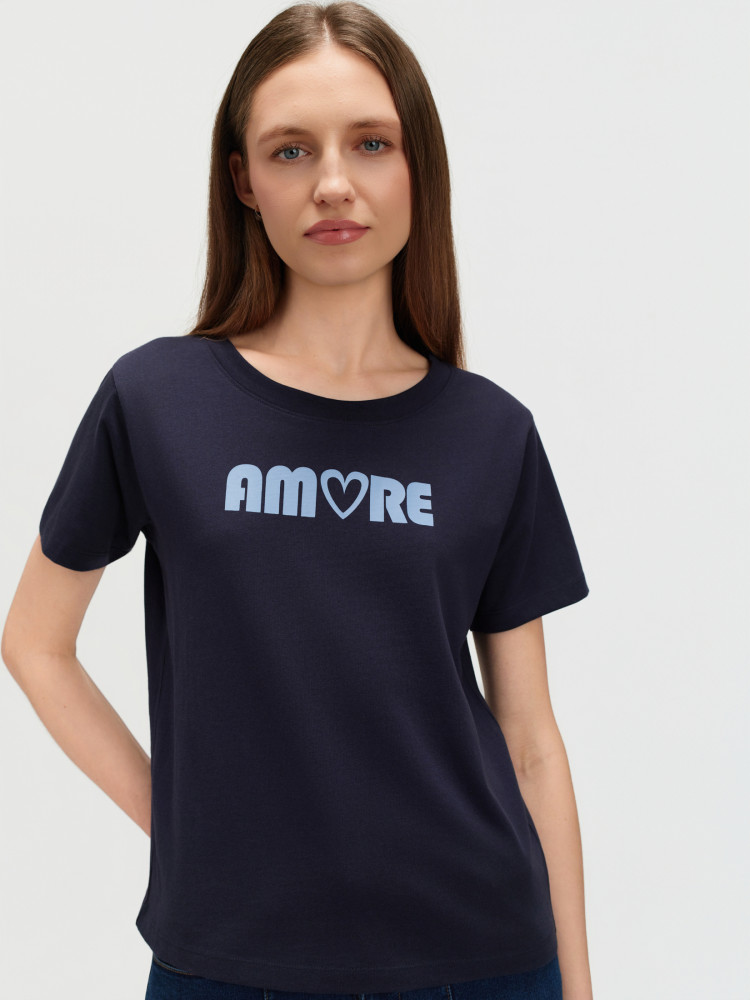 Granatowy top z napisem 