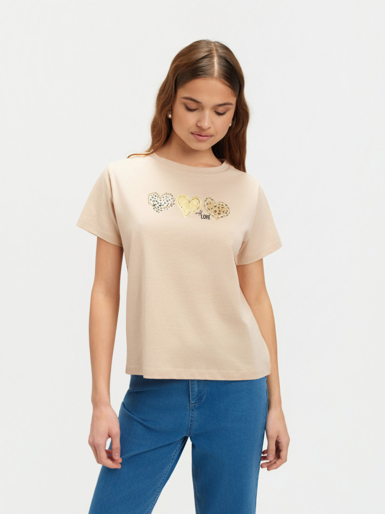 Beżowy top z grafiką 
