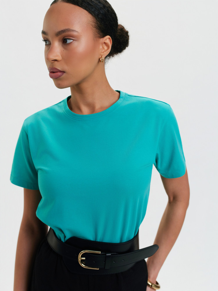 Turkusowy top w prążek 