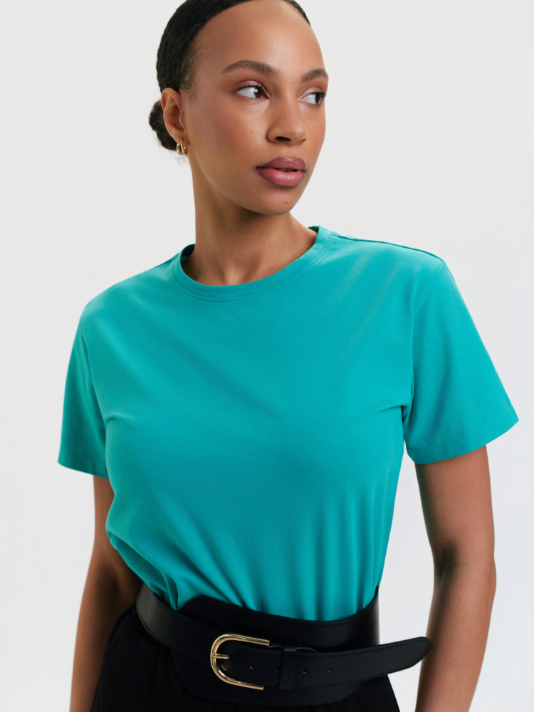 Turkusowy top w prążek 