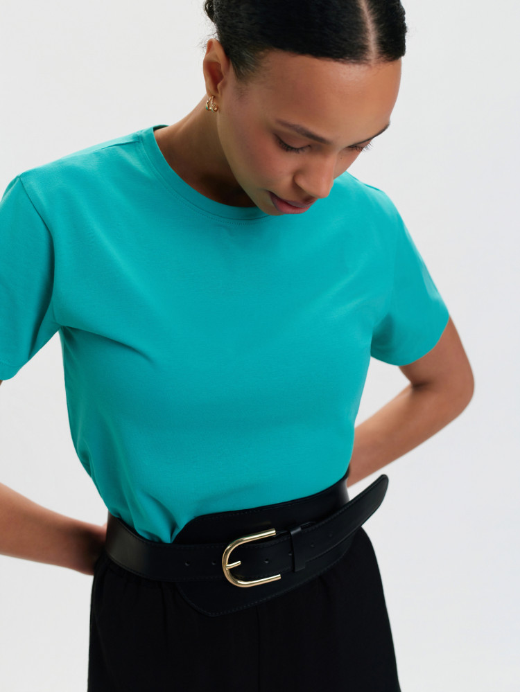 Turkusowy top w prążek 