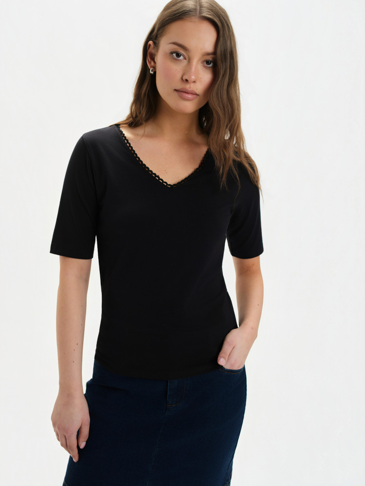 Czarny dopasowany top z dekoltem w serek 