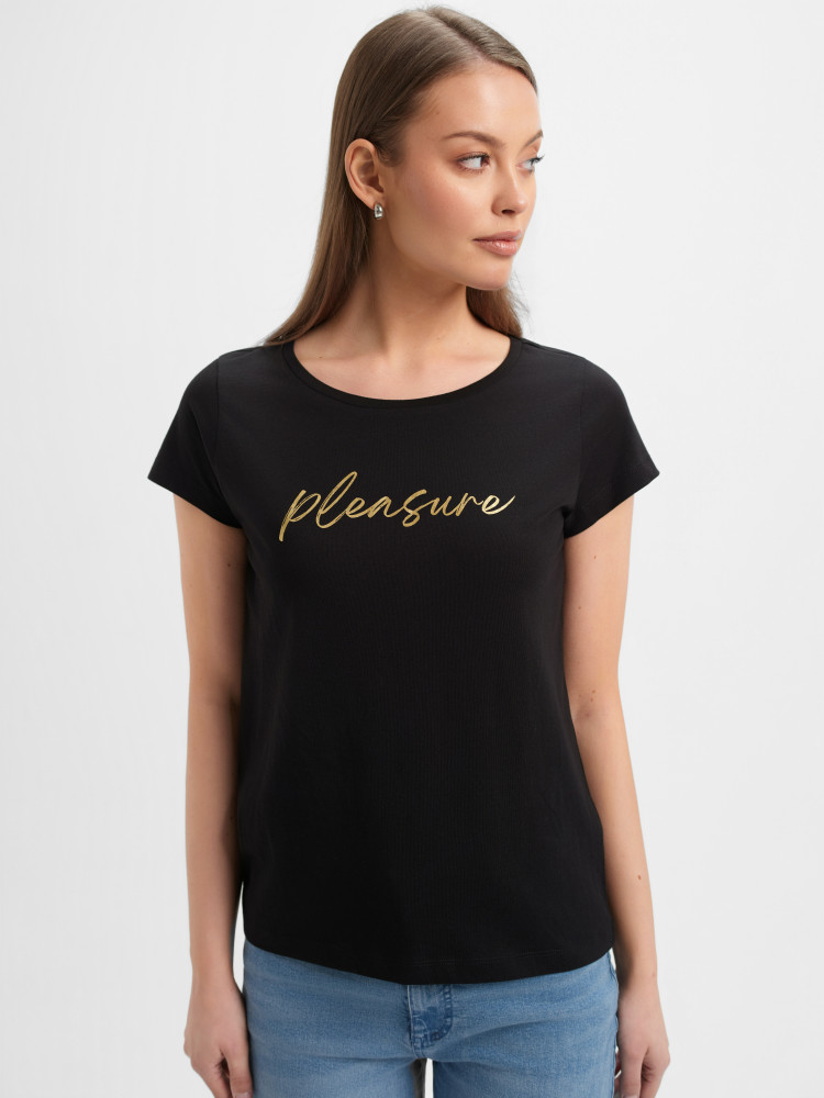 Czarny bawełniany t-shirt z napisem 