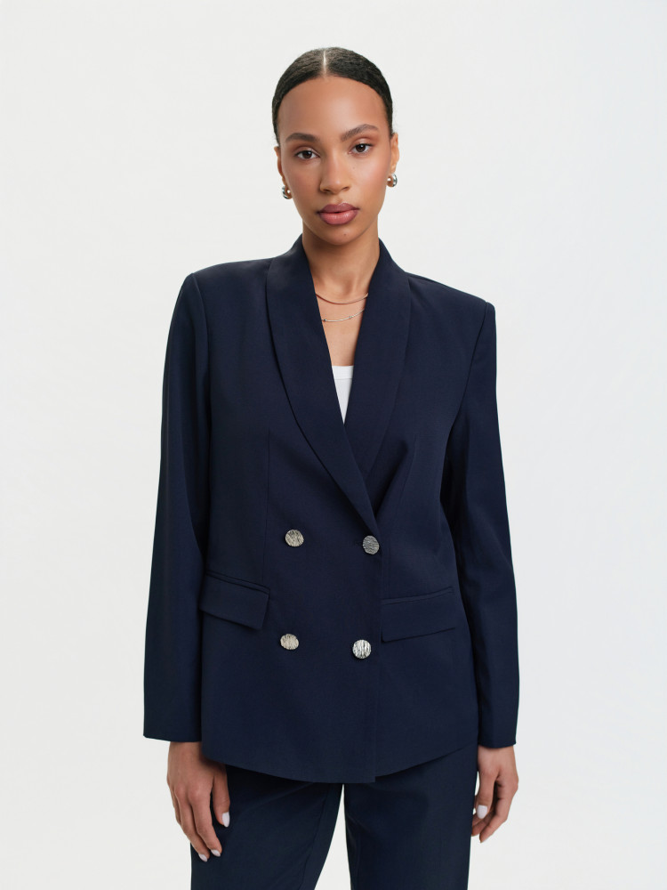 Granatowy dwurzędowy żakiet 