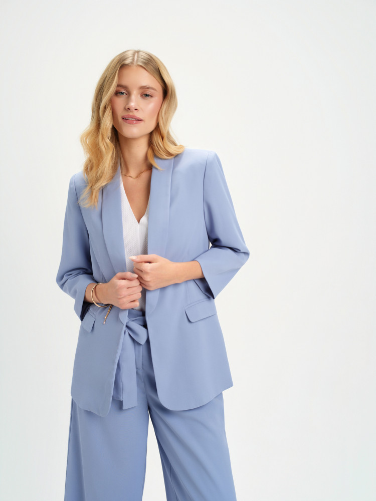 Żakiet z szalowym kołnierzem błękit 