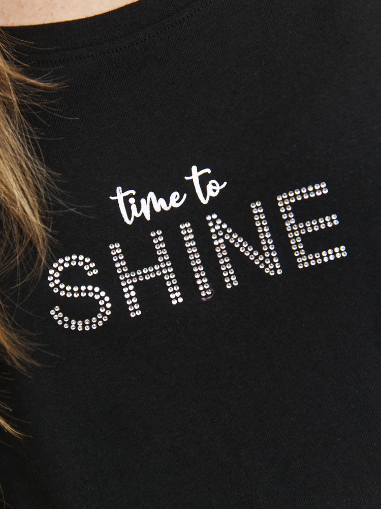 Czarny podkoszulek z błyszczącym napisem