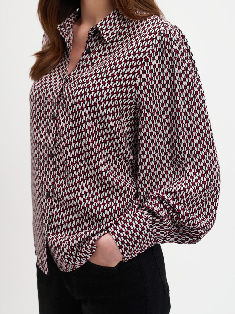 Printowana koszula z bufiastym rękawem 