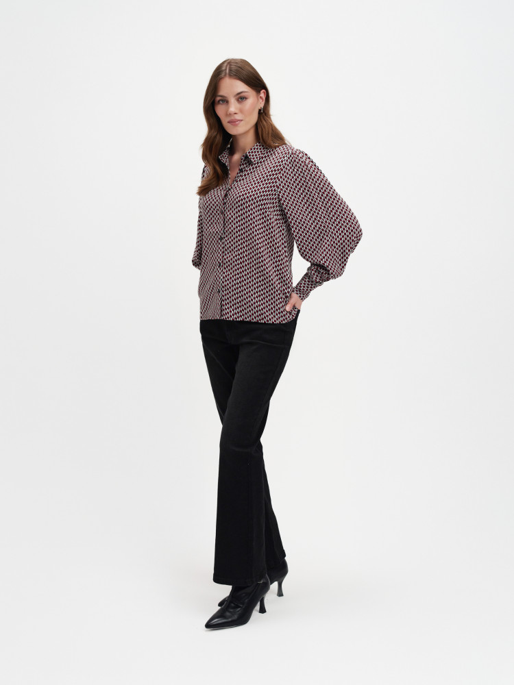 Printowana koszula z bufiastym rękawem 