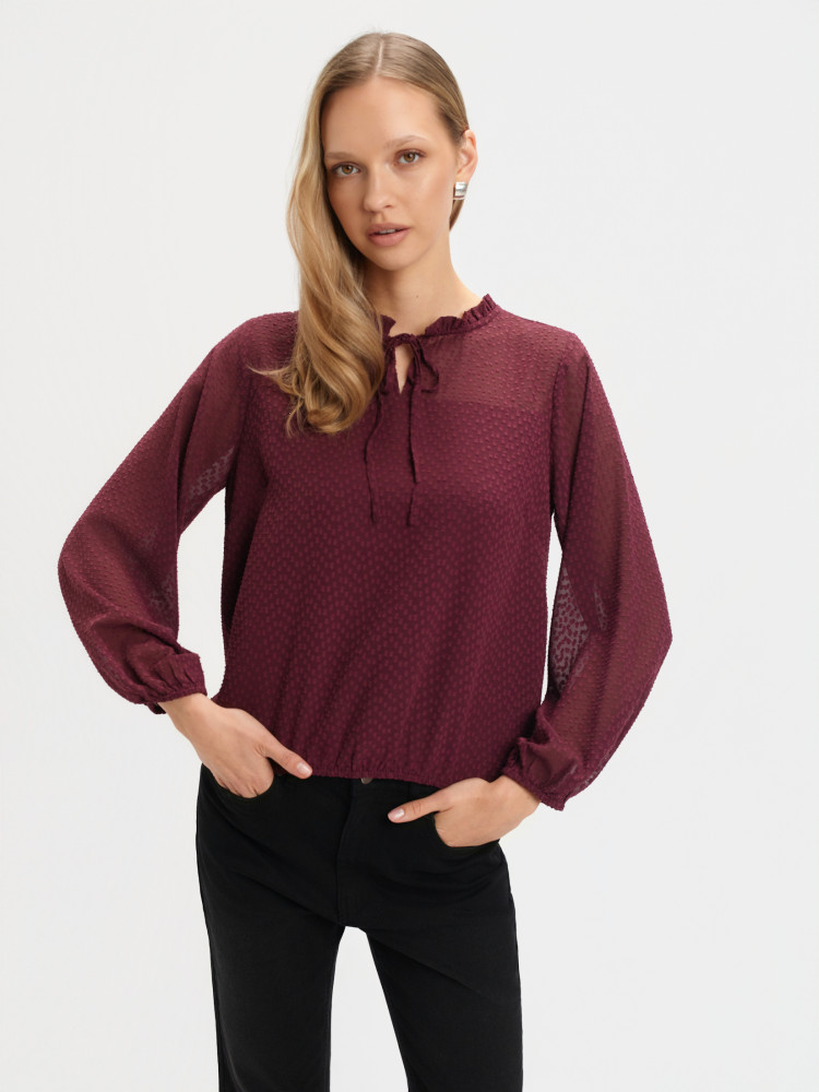 Burgundowa bluzka z tkaniny plumeti