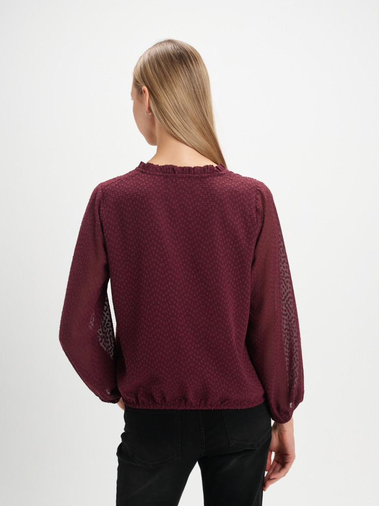 Burgundowa bluzka z tkaniny plumeti