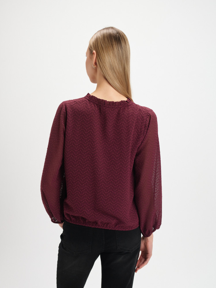 Burgundowa bluzka z tkaniny plumeti