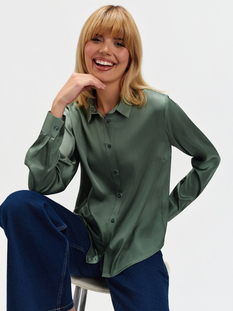 Satynowa koszula oliwkowa  Satynowa koszula oliwkowa