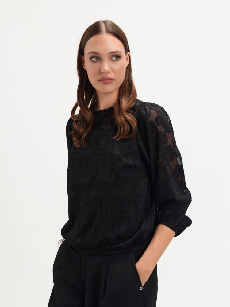 Elegancka czarna bluzka z koronką 