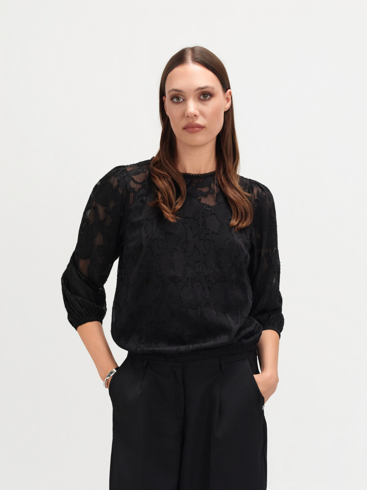 Elegancka czarna bluzka z koronką 