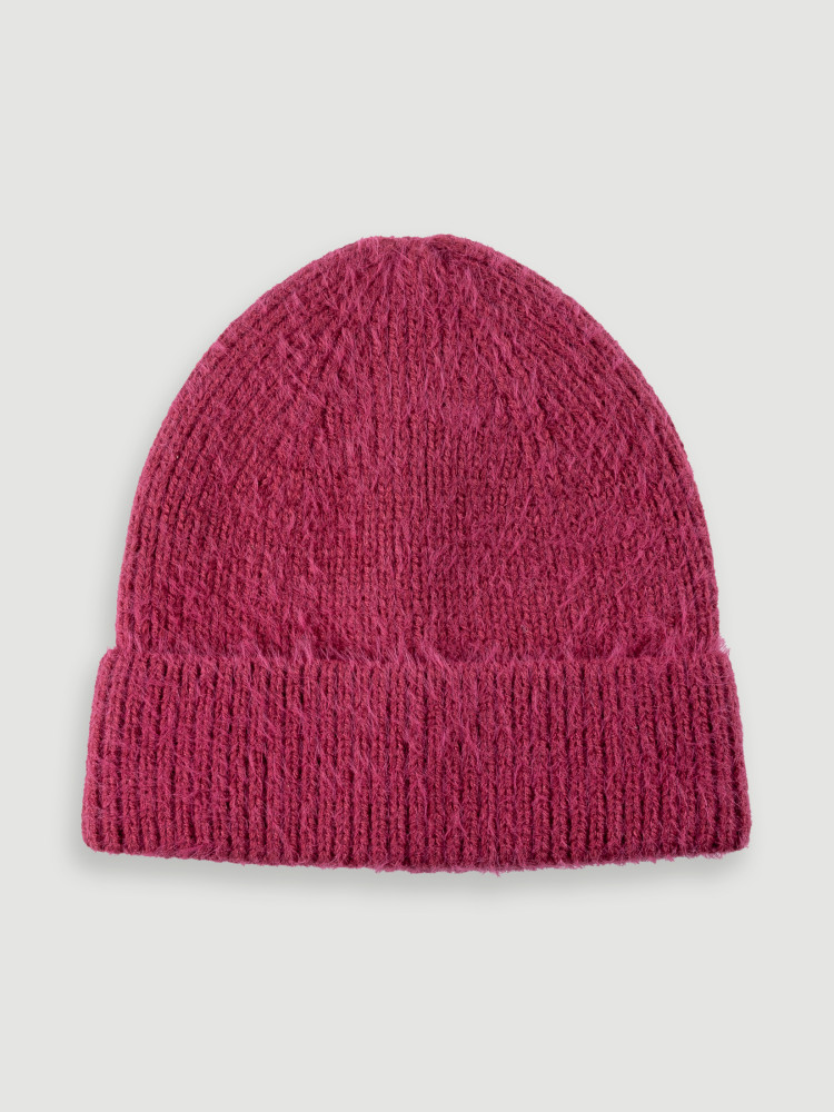 Purpurowa czapka w prążek 