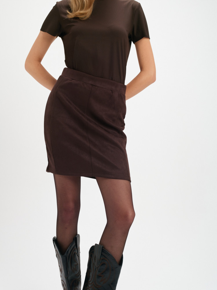 Spódnica z imitacji zamszu czekoladowy brąz 