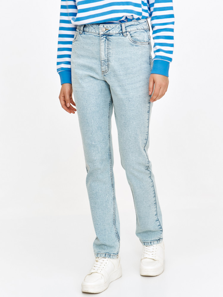 Spodnie z jasnego denimu z błyszczącymi dżetami  Spodnie z jasnego denimu z błyszczącymi dżetami