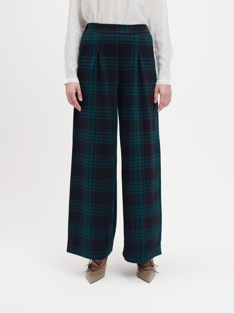 Spodnie w kratę z zakładkami 