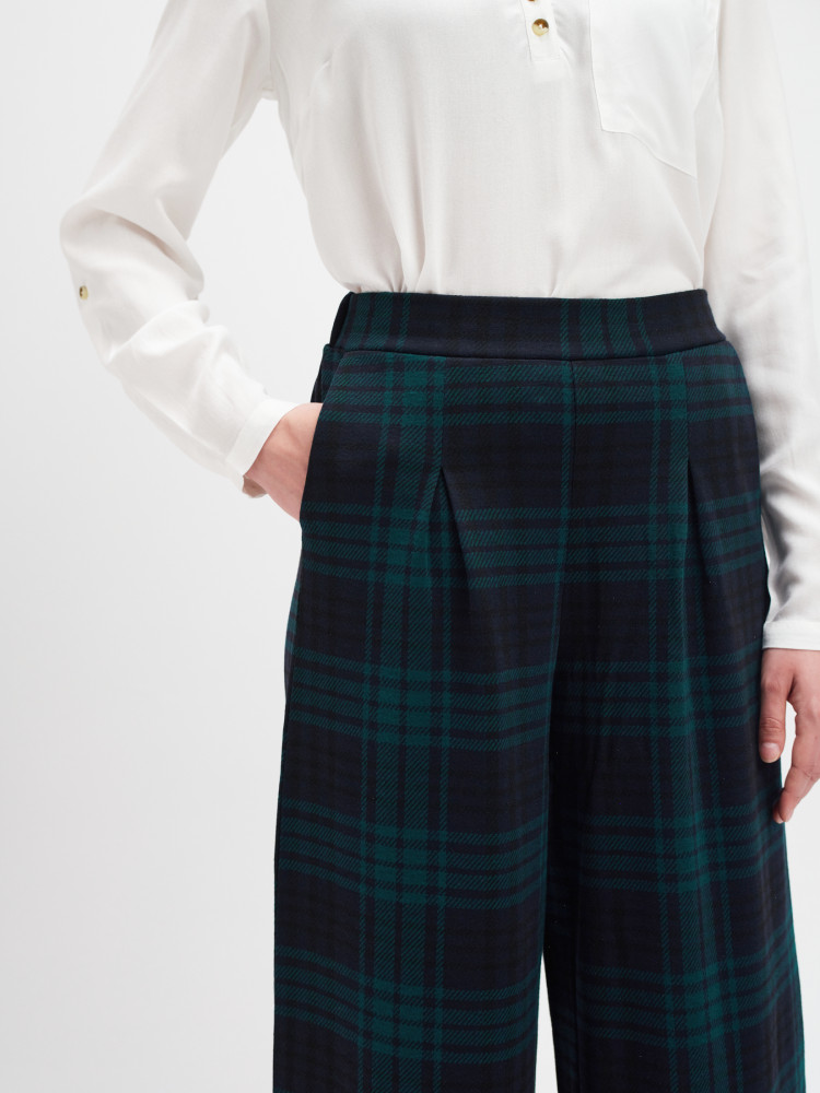 Spodnie w kratę z zakładkami 