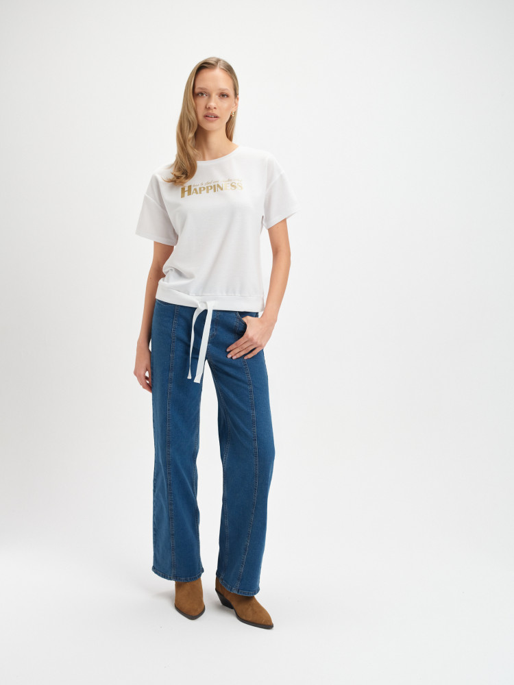 Jeansy wide leg z przeszyciem  Jeansy wide leg z przeszyciem