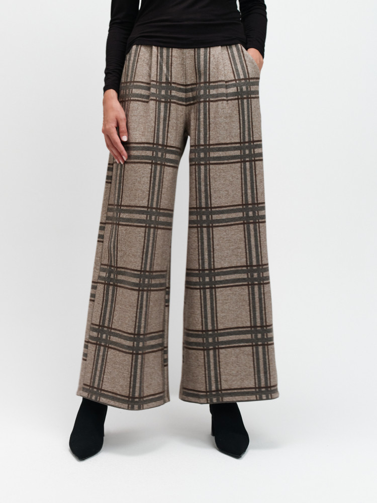 Spodnie w kratę z szeroką nogawką 