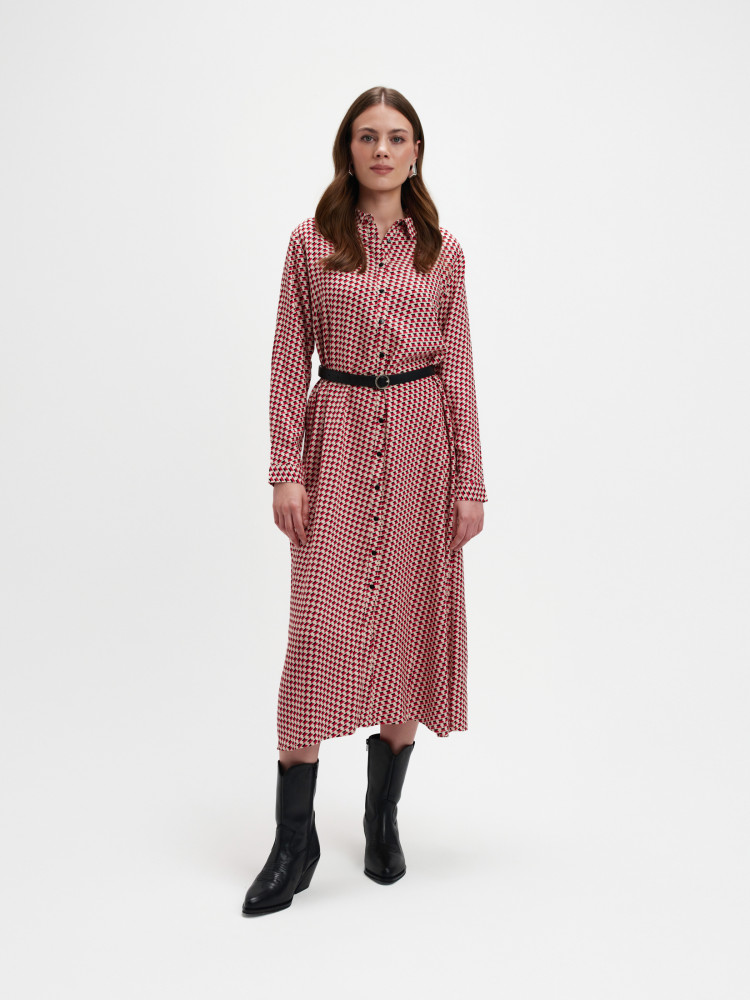 Elegancka sukienka z czerwonym wzorem 