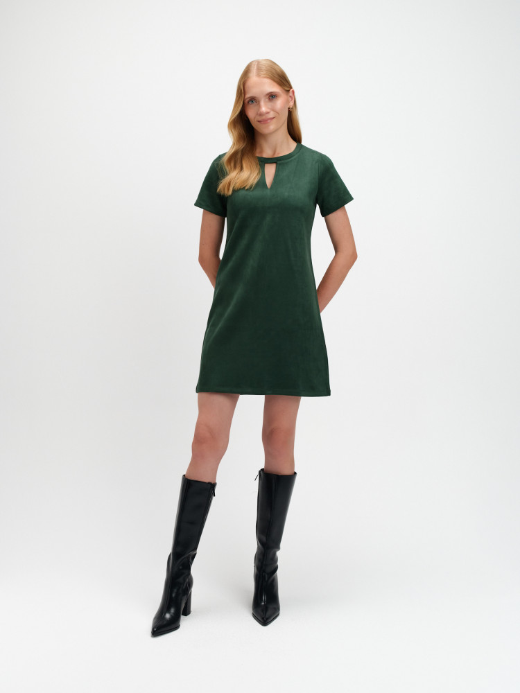 Zielona sukienka z imitacji zamszu 