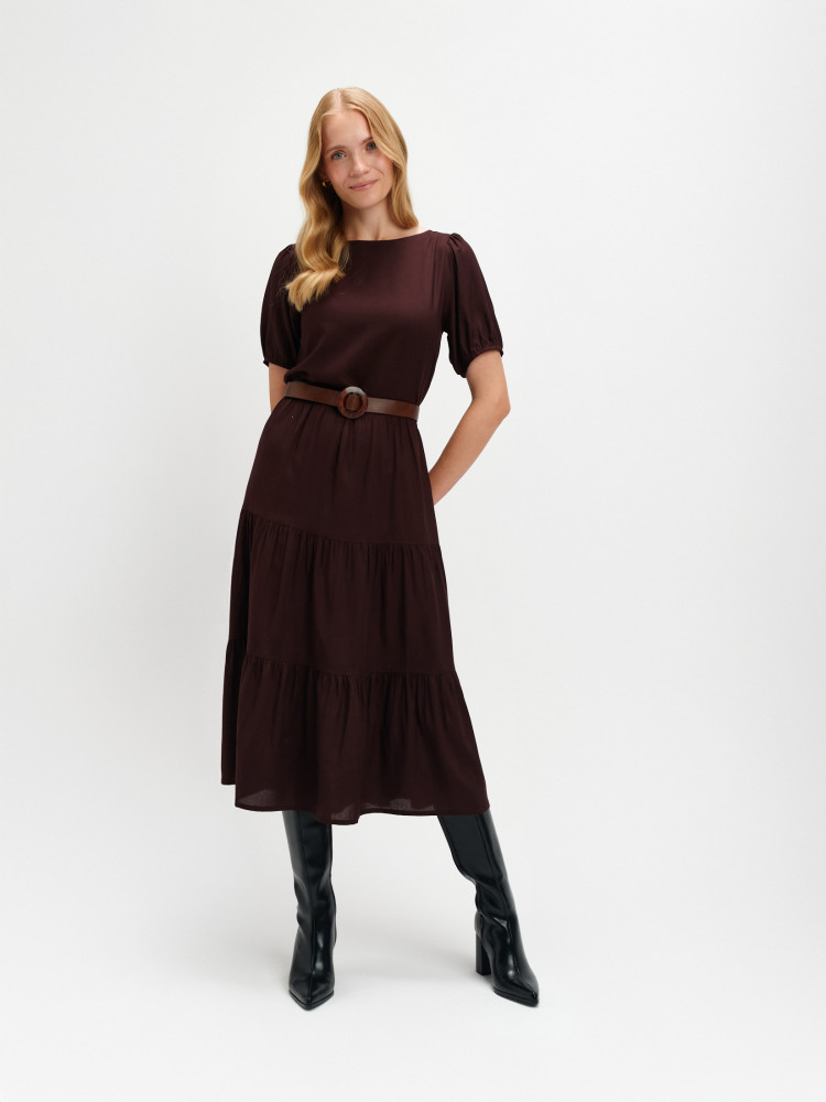 Midi sukienka w kolorze czekoladowego brązu 